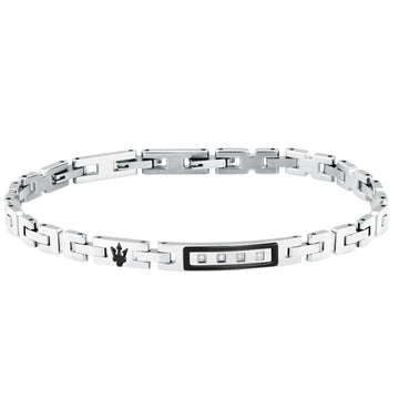 Ανδρικό βραχιόλι Maserati Diamonds JM125ATY21 ασημί ατσάλινο με μαύρο κεραμικό, διαμαντάκια και μάυρη τρίαινα.